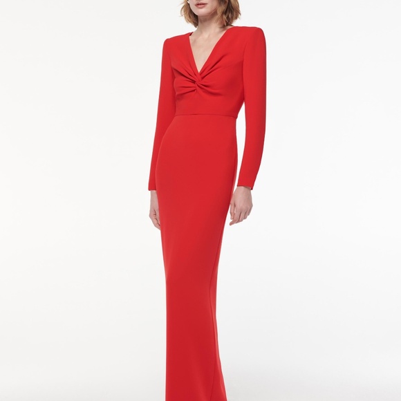 ROLAND MOURET - LONG SLEEVE LIGHT CADY MAXI DRESS - Picture 1 of 6